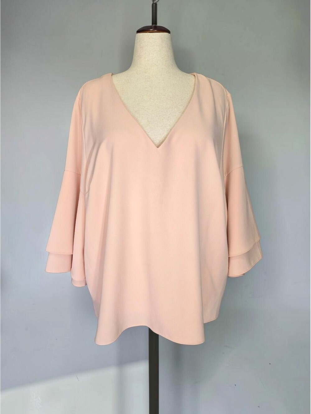 Lane Bryant blush pink V-neck bell sleeve blouse